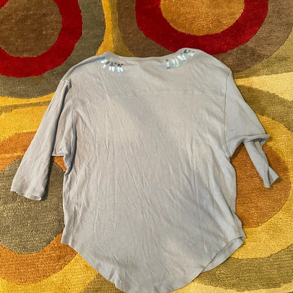 Victoria’s Secret PINK Blue Sequin Love Bling Graphic Tunic Top 3/4 Sleeves XS